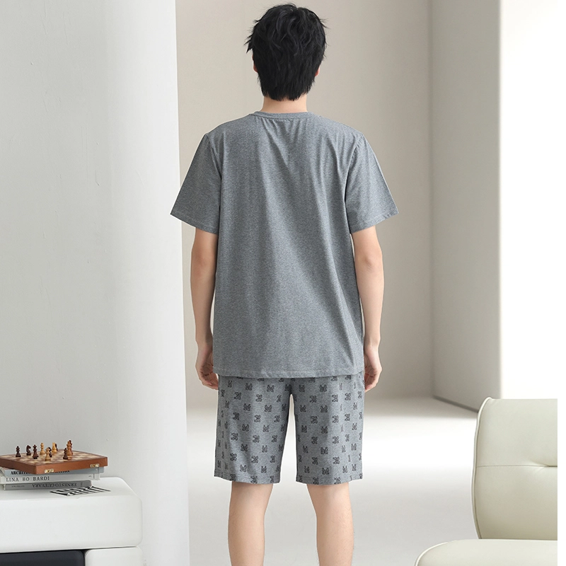 芬腾可安 休闲经典时尚简约微弹透气轻柔舒适亲肤圆领家居服睡衣套装 男款 灰色
