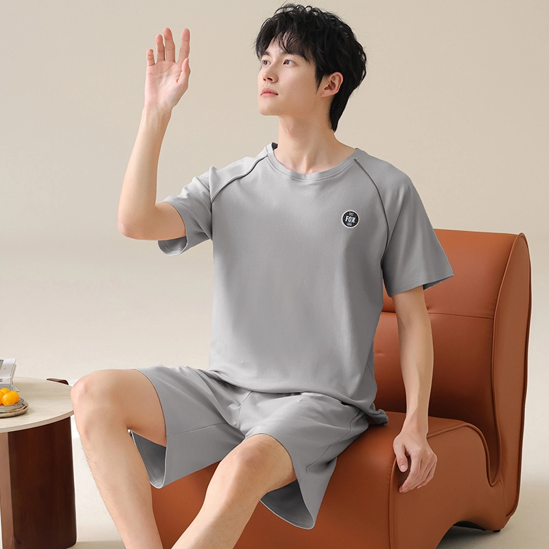芬腾可安 休闲经典薄款时尚简约舒适亲肤圆领家居服睡衣套装 男款 灰色