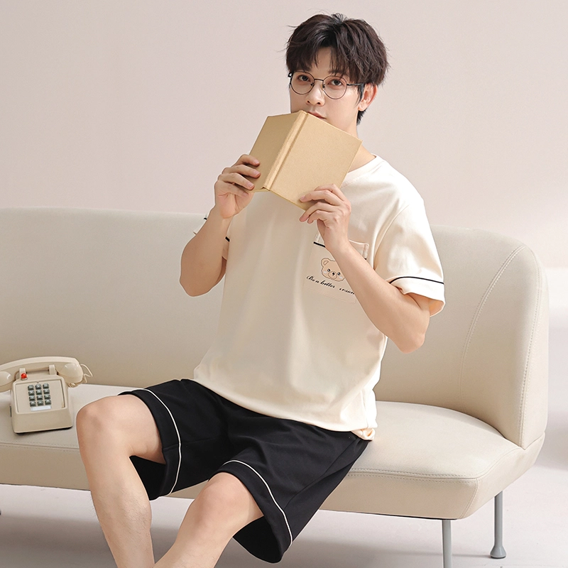 芬腾可安 可外穿的纯棉时尚气质舒适休闲遮肉显瘦柔软舒适大学生短袖短裤情侣款宿舍可穿家居服睡衣套装 男款