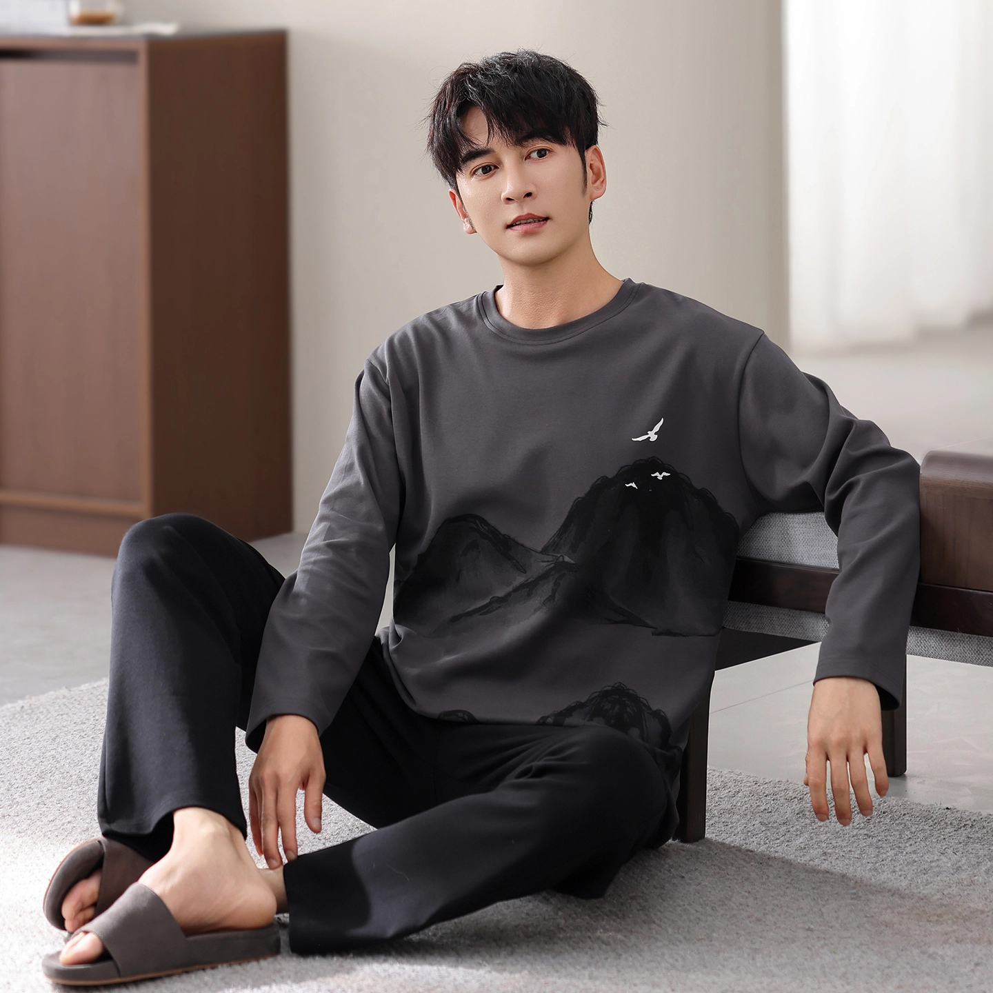 芬腾可安 春秋外出可穿宽松亲肤少年感舒适套头家居服睡衣套装 男款