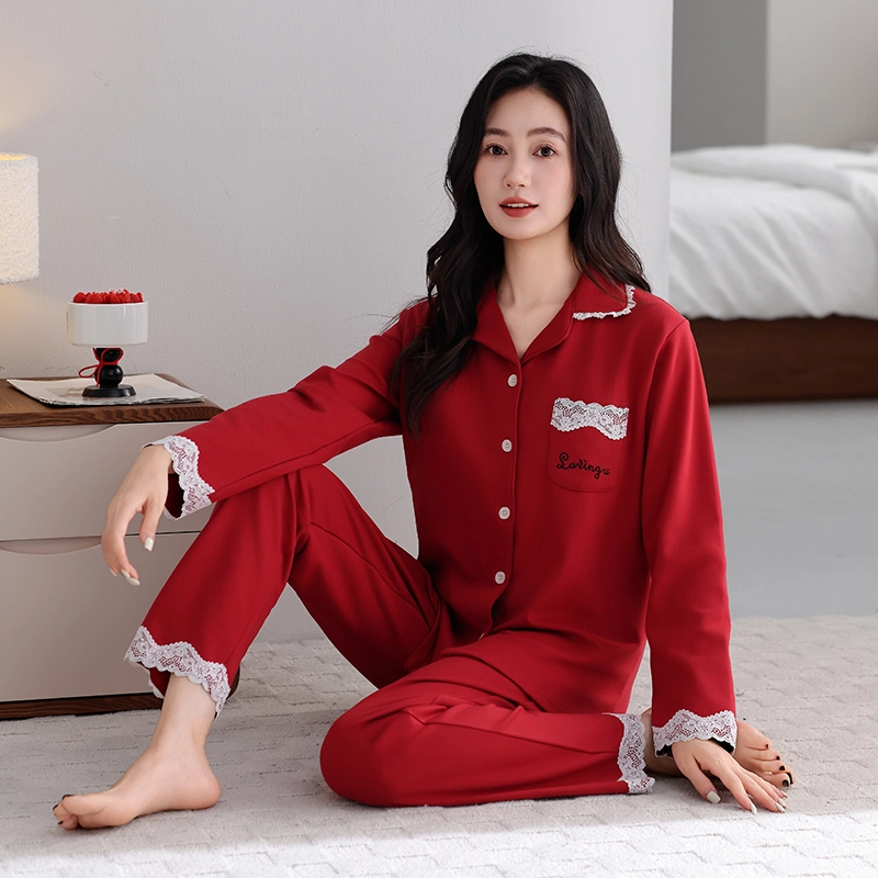 芬腾可安 纯棉喜庆休闲少女设计感春秋外出可穿家居服睡衣套装 女款