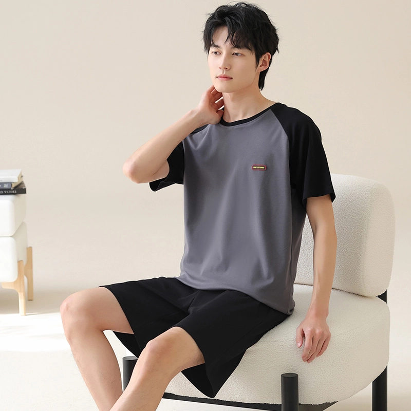 芬腾可安 休闲时尚简约轻柔舒适亲肤圆领家居服睡衣套装 男款 灰色