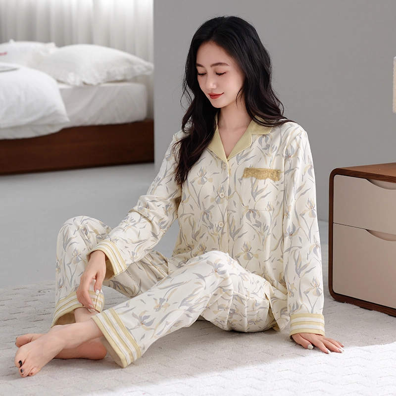 芬腾可安 纯棉外出可穿设计慵懒感少女开衫春秋休闲家居服睡衣套装 女款