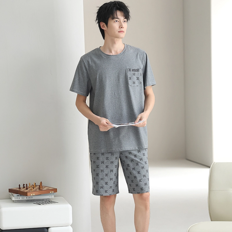 芬腾可安 休闲经典时尚简约微弹透气轻柔舒适亲肤圆领家居服睡衣套装 男款 灰色