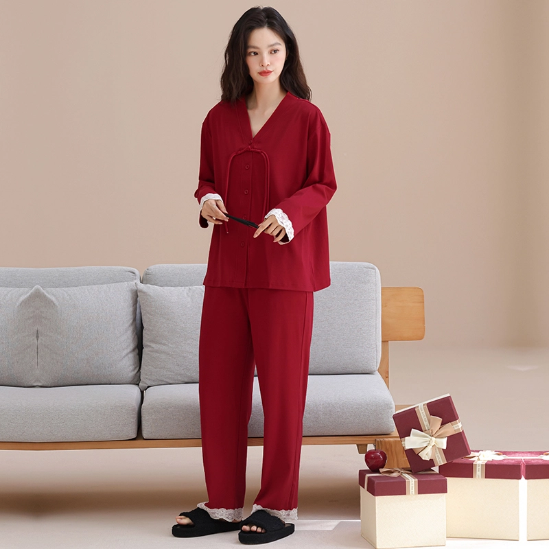 芬腾可安 喜庆春秋国风设计感优雅简约时尚柔软家居服睡衣套装 女款