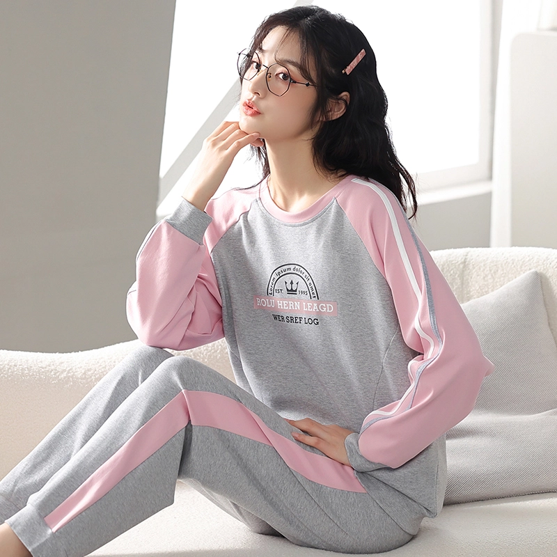 芬腾可安 情侣款简约春秋纯棉柔软舒适亲肤经典设计感家居服睡衣套装 女款