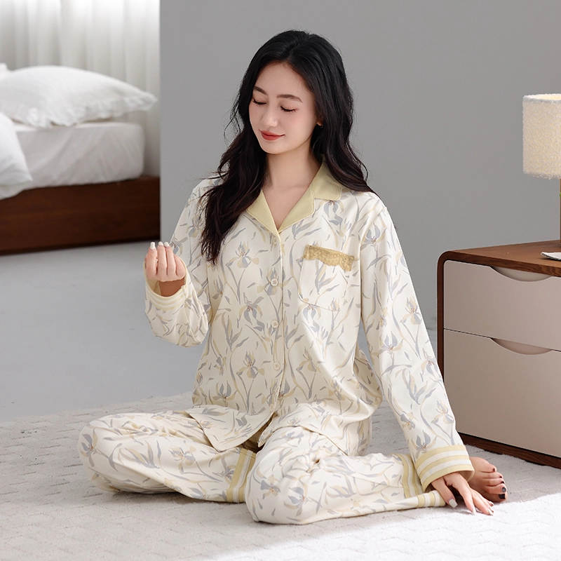 芬腾可安 纯棉外出可穿设计慵懒感少女开衫春秋休闲家居服睡衣套装 女款