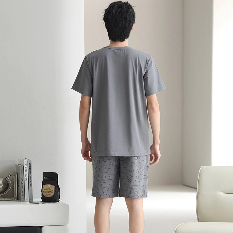 芬腾可安 休闲经典时尚简约舒适亲肤大学生套头圆领家居服睡衣套装 男款 灰色