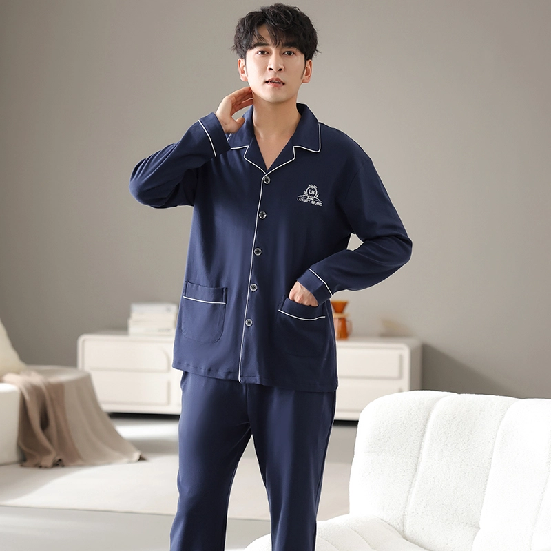 芬腾可安 舒适亲肤双口袋上衣休闲可外穿睡衣套装 男款 藏青色