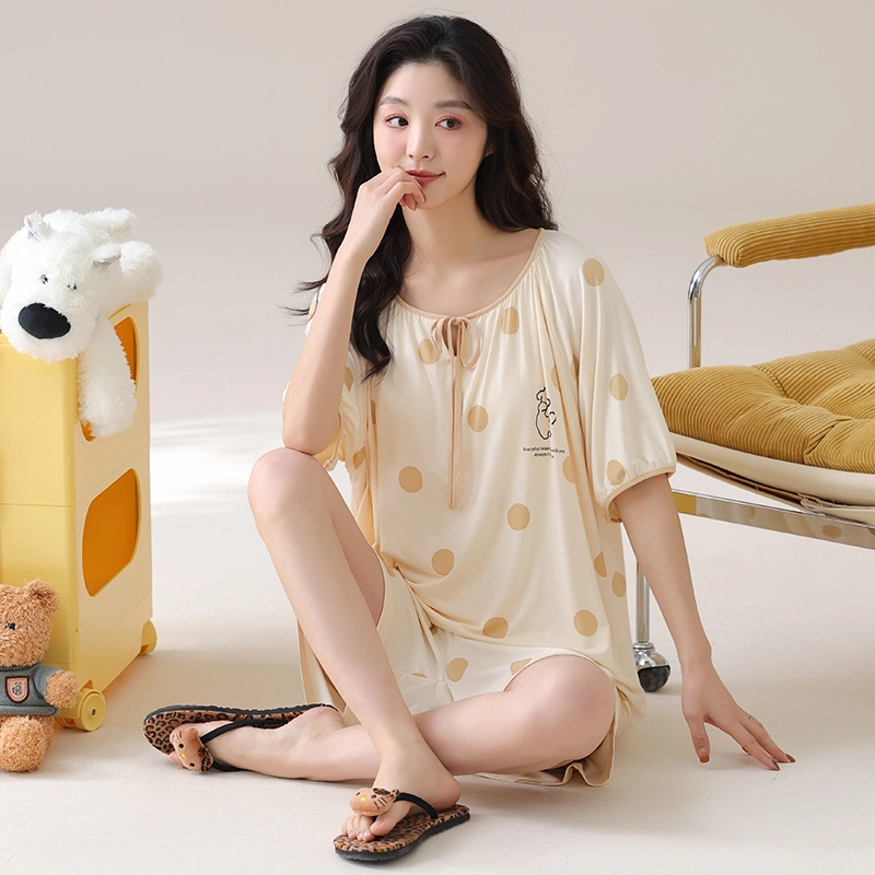 芬腾可安 春夏季精致休闲小清新带胸垫一体式设计感透气显瘦宽松亲肤柔软外出都可穿的家居服睡衣套装 女款
