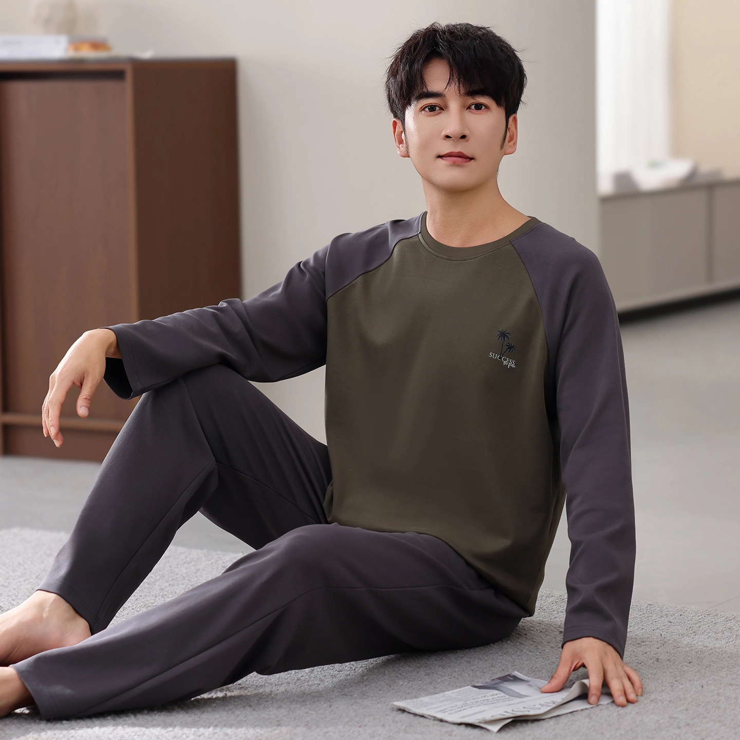 芬腾可安 春秋外出可穿少年感套头宽松亲肤显瘦家居服睡衣套装 男款