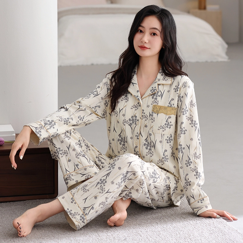 芬腾可安 纯棉外出可穿设计慵懒感春秋休闲少女开衫家居服睡衣套装 女款
