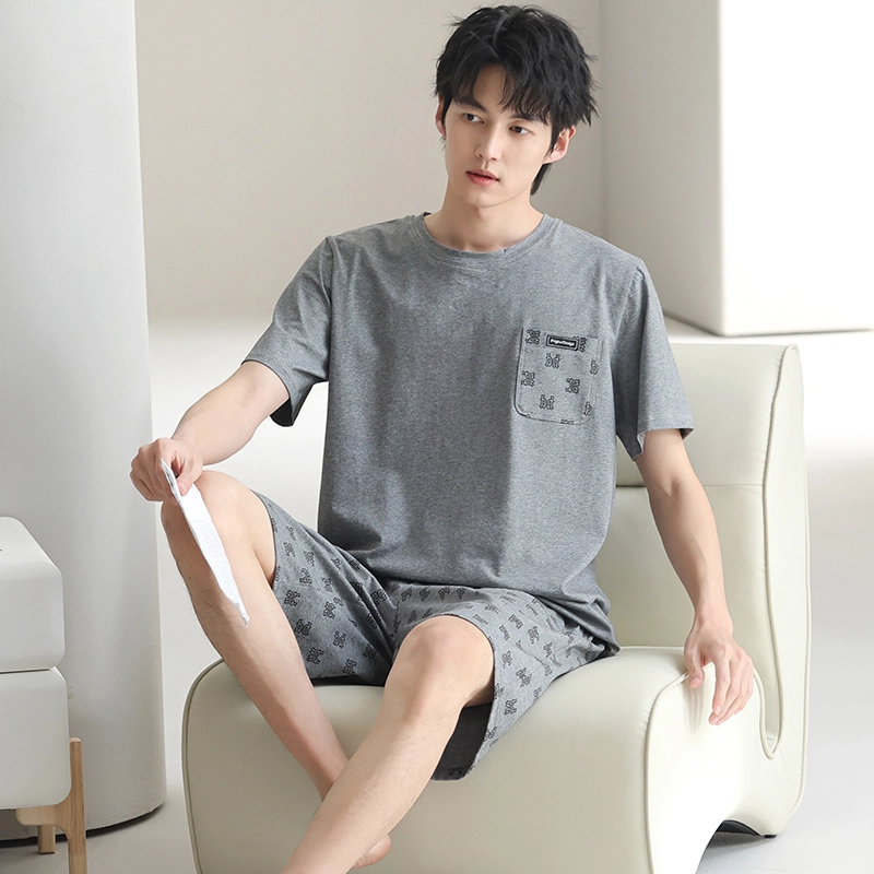 芬腾可安 休闲经典时尚简约微弹透气轻柔舒适亲肤圆领家居服睡衣套装 男款 灰色