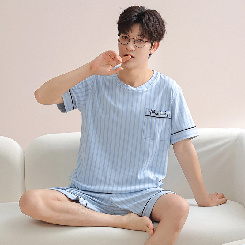 芬腾可安 可外穿的纯棉时尚气质舒适情侣款休闲遮肉显瘦柔软舒适大学生短袖短裤宿舍可穿家居服睡衣套装 男款