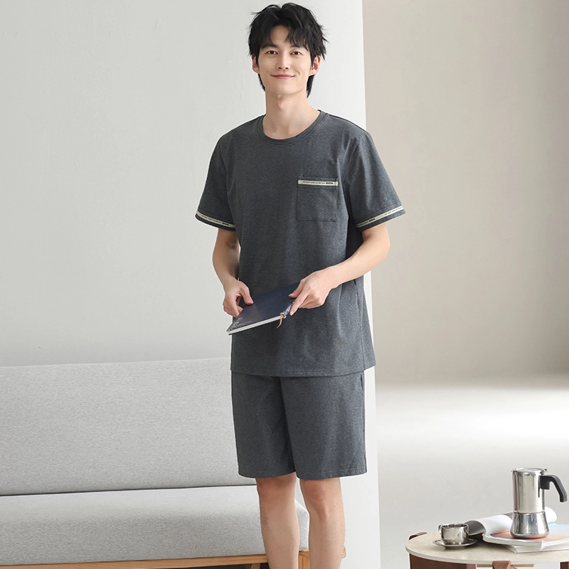 芬腾可安 休闲经典时尚微弹透气舒适亲肤大学生圆领家居服睡衣套装 男款 灰色