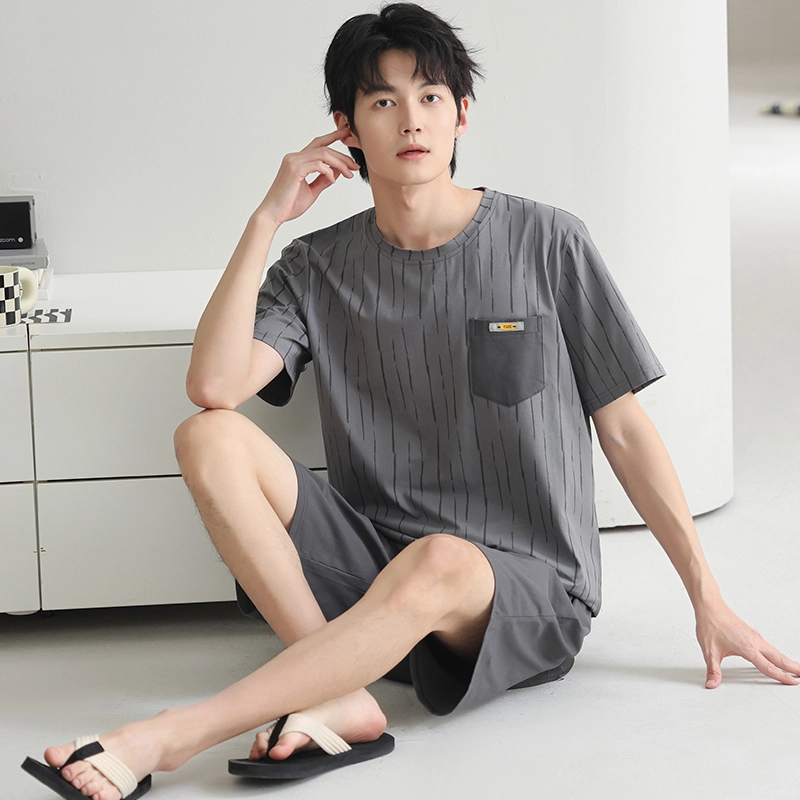 芬腾可安 休闲经典时尚简约透气轻柔舒适亲肤圆领家居服睡衣套装 男款 灰色