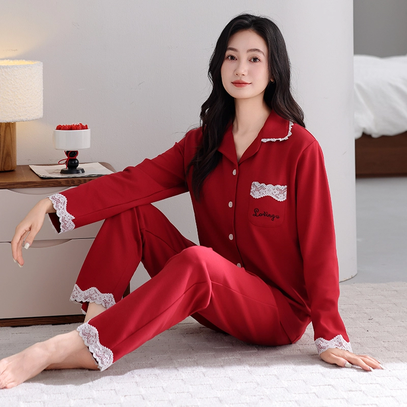 芬腾可安 纯棉喜庆休闲少女设计感春秋外出可穿家居服睡衣套装 女款