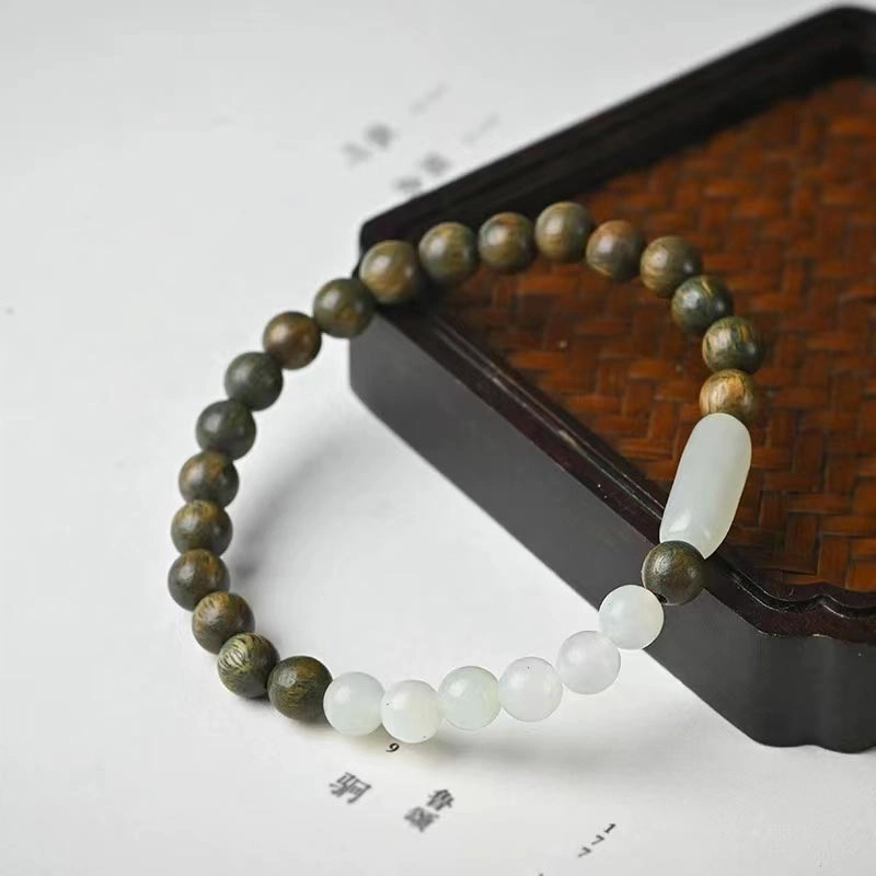 克拉日记 【全科好运】财源滚滚八方来财百年好合前程似锦#好运研究院琉璃新中式国潮单圈木质佛珠礼盒装 绿檀 手串 男女同款情侣款