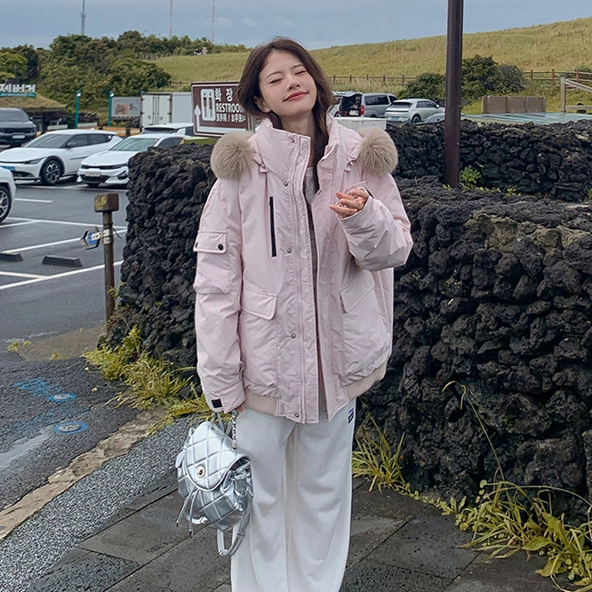 玉儿恋 韩系学院风甜美工装多口袋毛领甜心学院派高级感小众风小个子棉服 女款