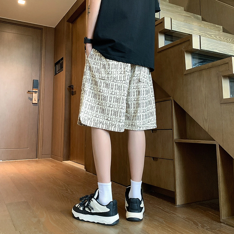 物质公式 美式复古潮牌满印宽松百搭五分舒适透气嘻哈街头痞帅个性时尚日常通勤凉感直筒休闲短裤 男女同款