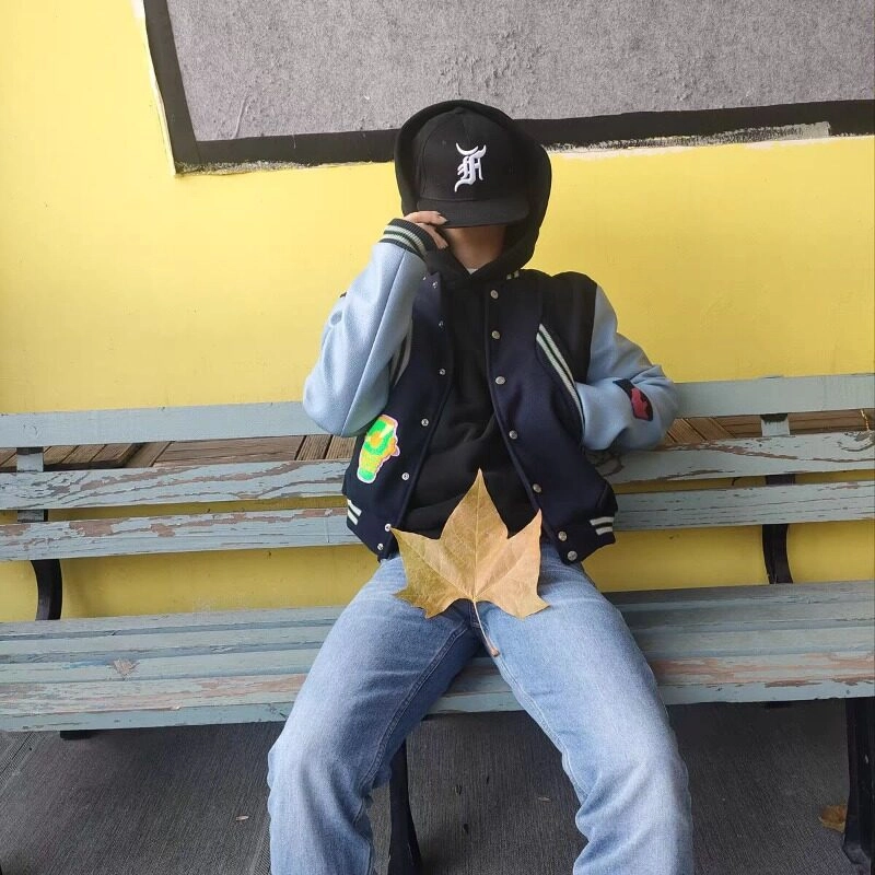 悍戈  美式高街风重磅复古潮牌刺绣撞色拼接宽松舒适百搭棒球服 男女同款 藏青色经典色调