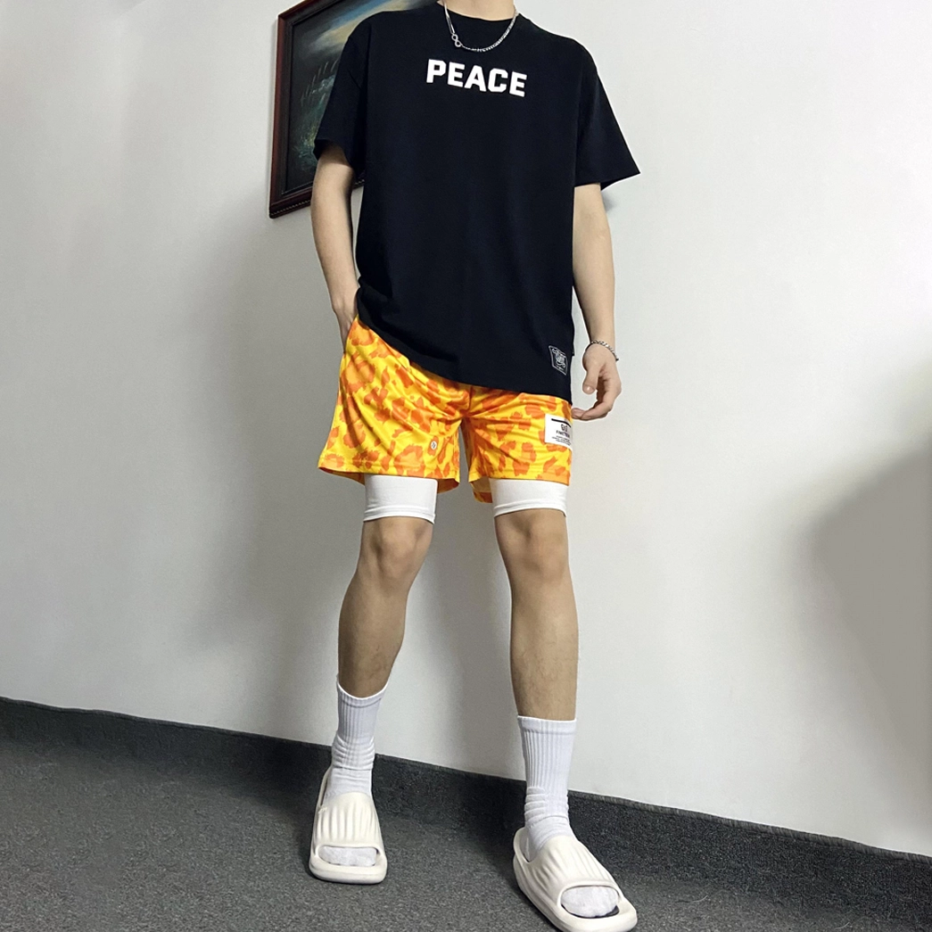 美式高街复古风透气速干百搭运动篮球训练跑步爬山豹纹分裤休闲短裤 男女同款