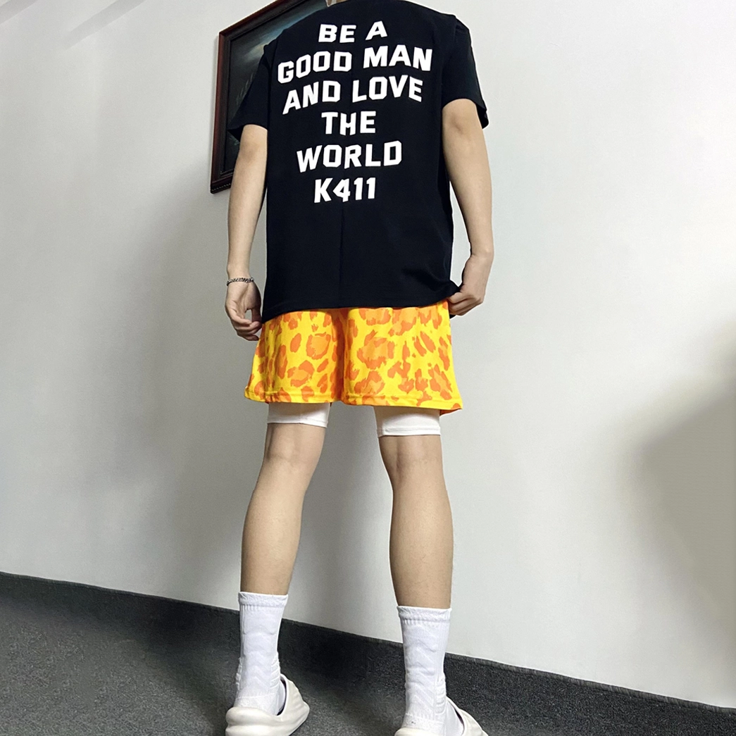 美式高街复古风透气速干百搭运动篮球训练跑步爬山豹纹分裤休闲短裤 男女同款