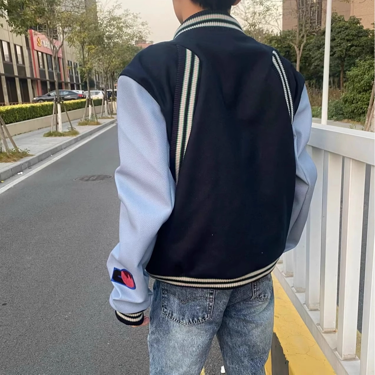 悍戈  美式高街风重磅复古潮牌刺绣撞色拼接宽松舒适百搭棒球服 男女同款 藏青色经典色调