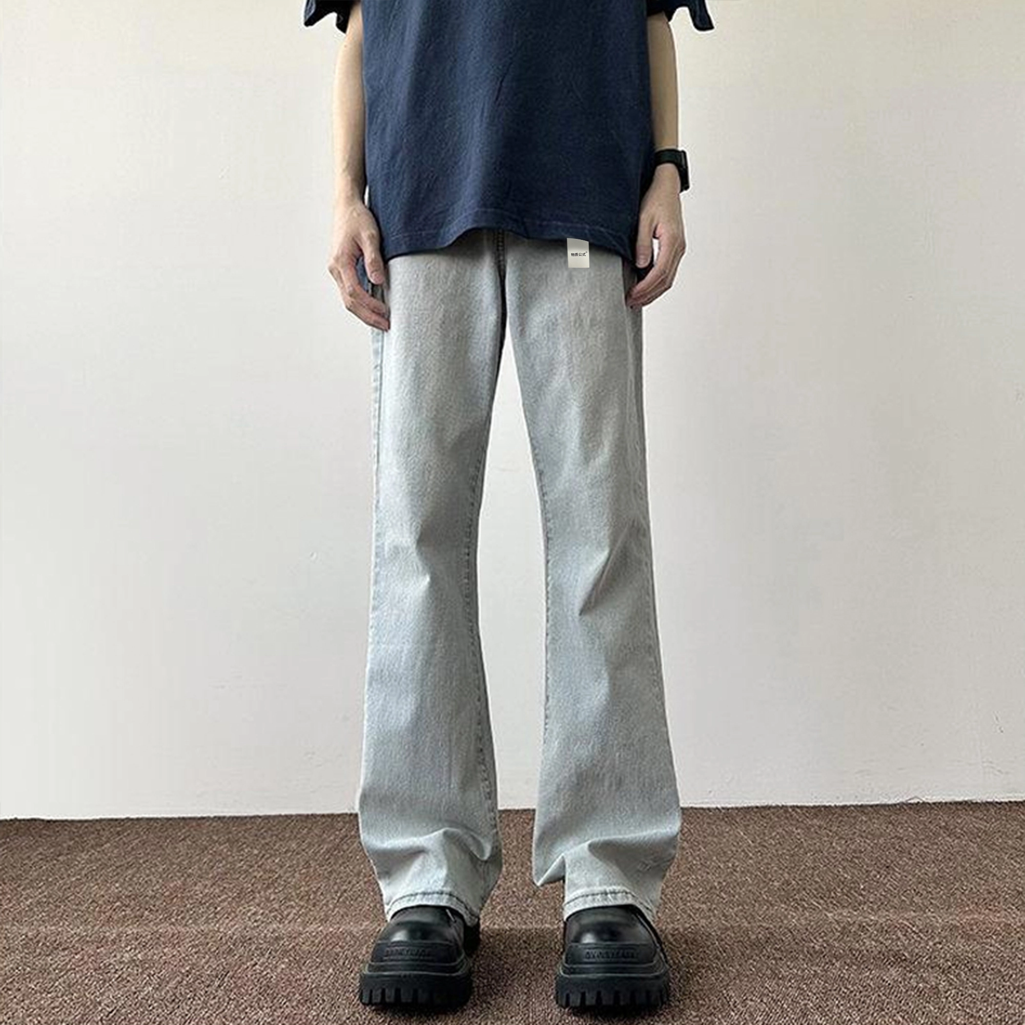 物质公式 美式复古做旧水洗高街基础宽松百搭透气休闲高腰牛仔裤 男女同款 黑色