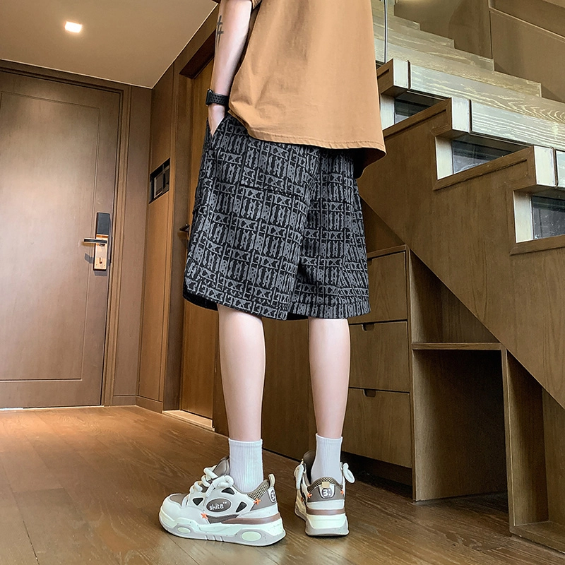 物质公式 美式复古潮牌满印宽松百搭五分舒适透气嘻哈街头痞帅个性时尚日常通勤凉感直筒休闲短裤 男女同款