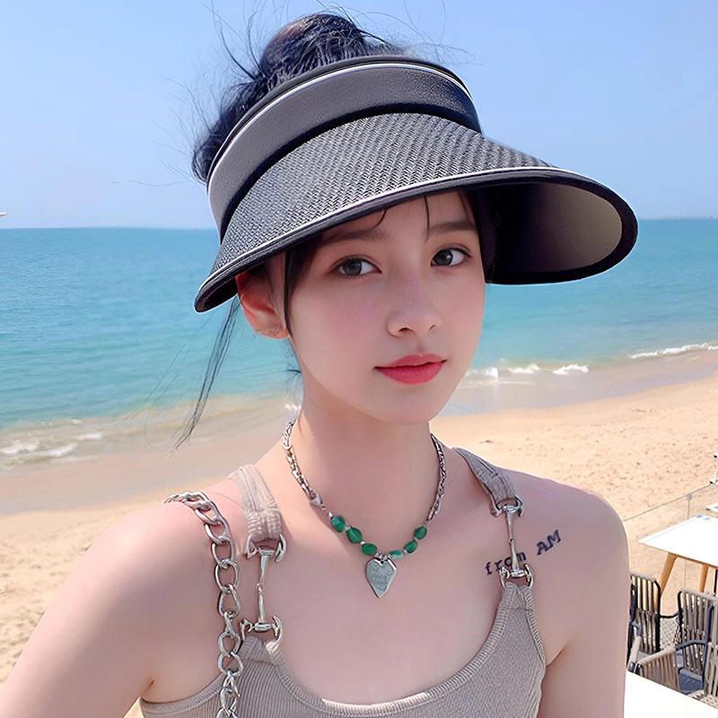 浪莎 防紫外线鸭舌户外骑车露营钓鱼遮脸大帽檐空顶遮阳 纤维素纤维 聚丙烯 防晒帽 女款