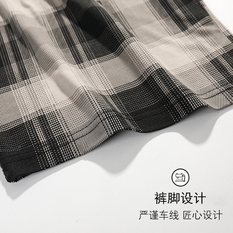 睦隆世家 休闲格仔轻薄透气舒适亲肤舒适五分裤可外穿双口袋睡裤 男款 深灰色