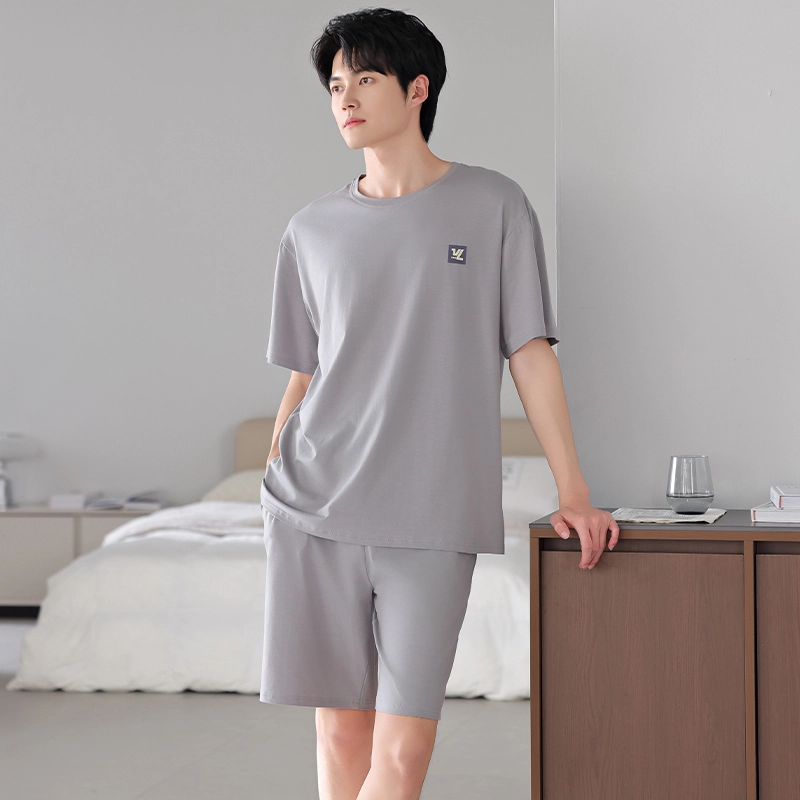 睦隆世家 莫代尔短袖短裤薄款大码冰丝凉感夏款家居服睡衣套装 男款