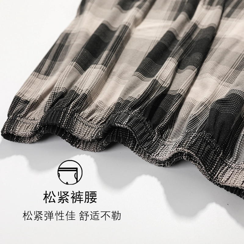 睦隆世家 休闲格仔轻薄透气舒适亲肤舒适五分裤可外穿双口袋睡裤 男款 深灰色