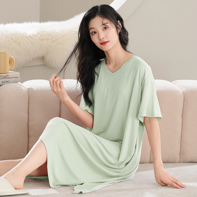 睦隆世家 经典短袖休闲透气亲肤可外穿睡裙 女款 浅绿色