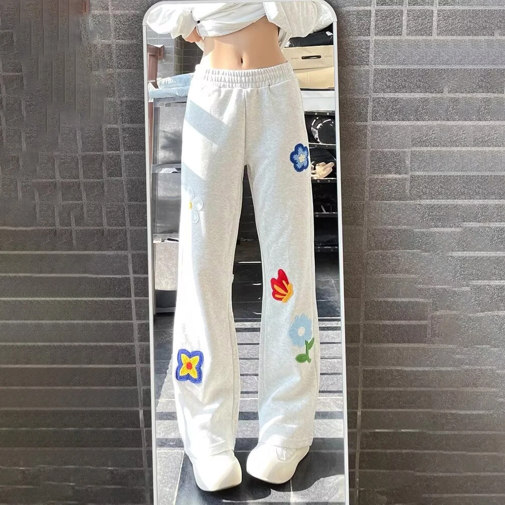 悍戈 花卉元素融合美式风格的舒适日常出行运动直筒裤休闲裤 男女同款
