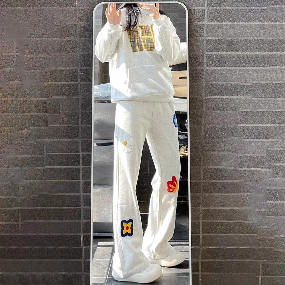 悍戈 花卉元素融合美式风格的舒适日常出行运动直筒裤休闲裤 男女同款