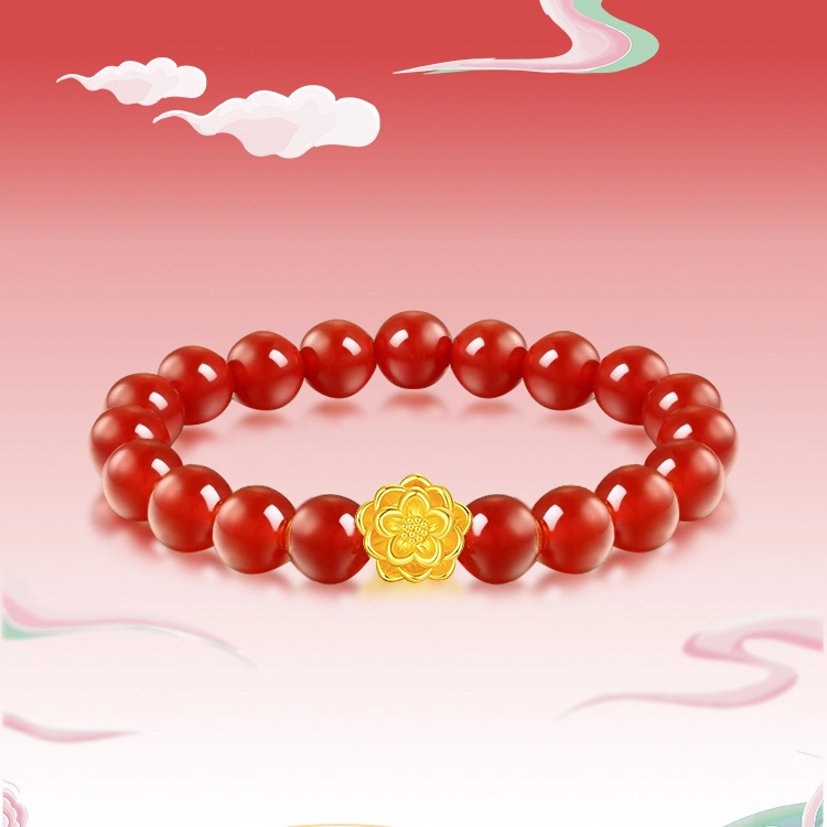福润莱 莲花连连好运手饰送女生轻奢时尚流行简约设计高级感珠宝精致小众富贵 足金 按克计价 黄金手串 男女同款情侣款 礼物礼盒