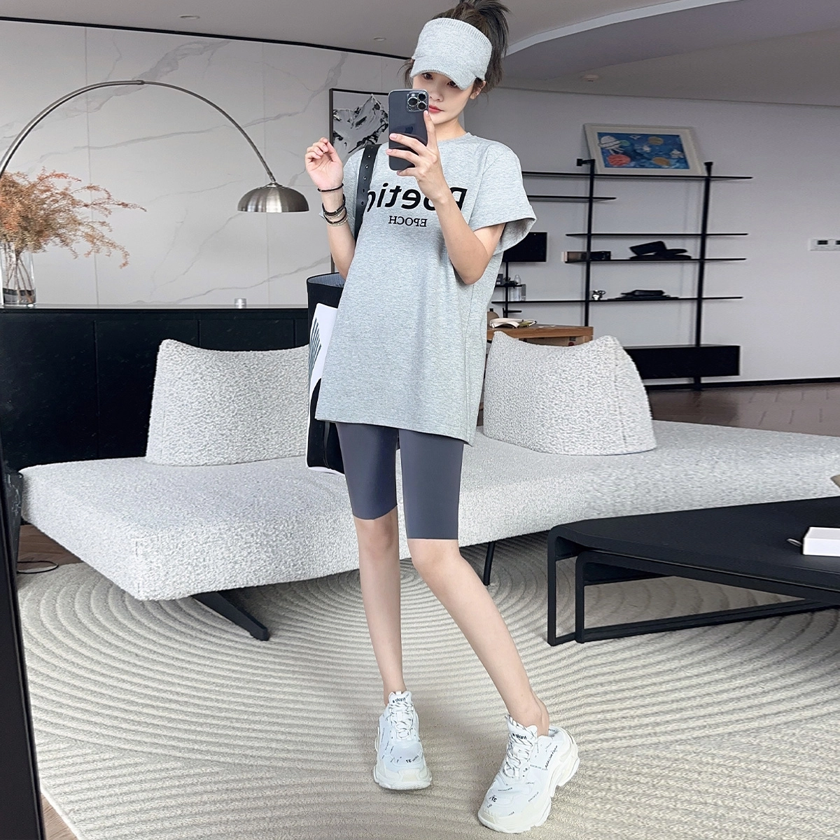 美洋 裸感骑行裤 纯色高腰速干修身直筒短裤吸湿哑光五分裤 女款
