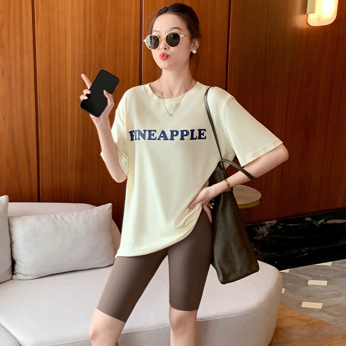 美洋 裸感骑行裤 纯色高腰速干修身直筒短裤吸湿哑光五分裤 女款