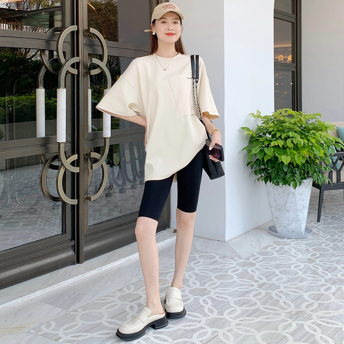 美洋 裸感骑行裤 纯色高腰速干修身直筒短裤吸湿哑光五分裤 女款