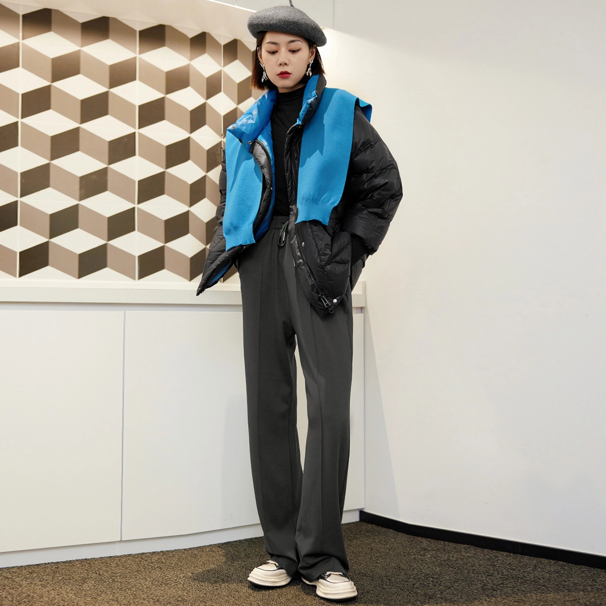 美洋 竹签休闲裤 宽松直筒运动长裤拖地阔腿卫裤女 女款