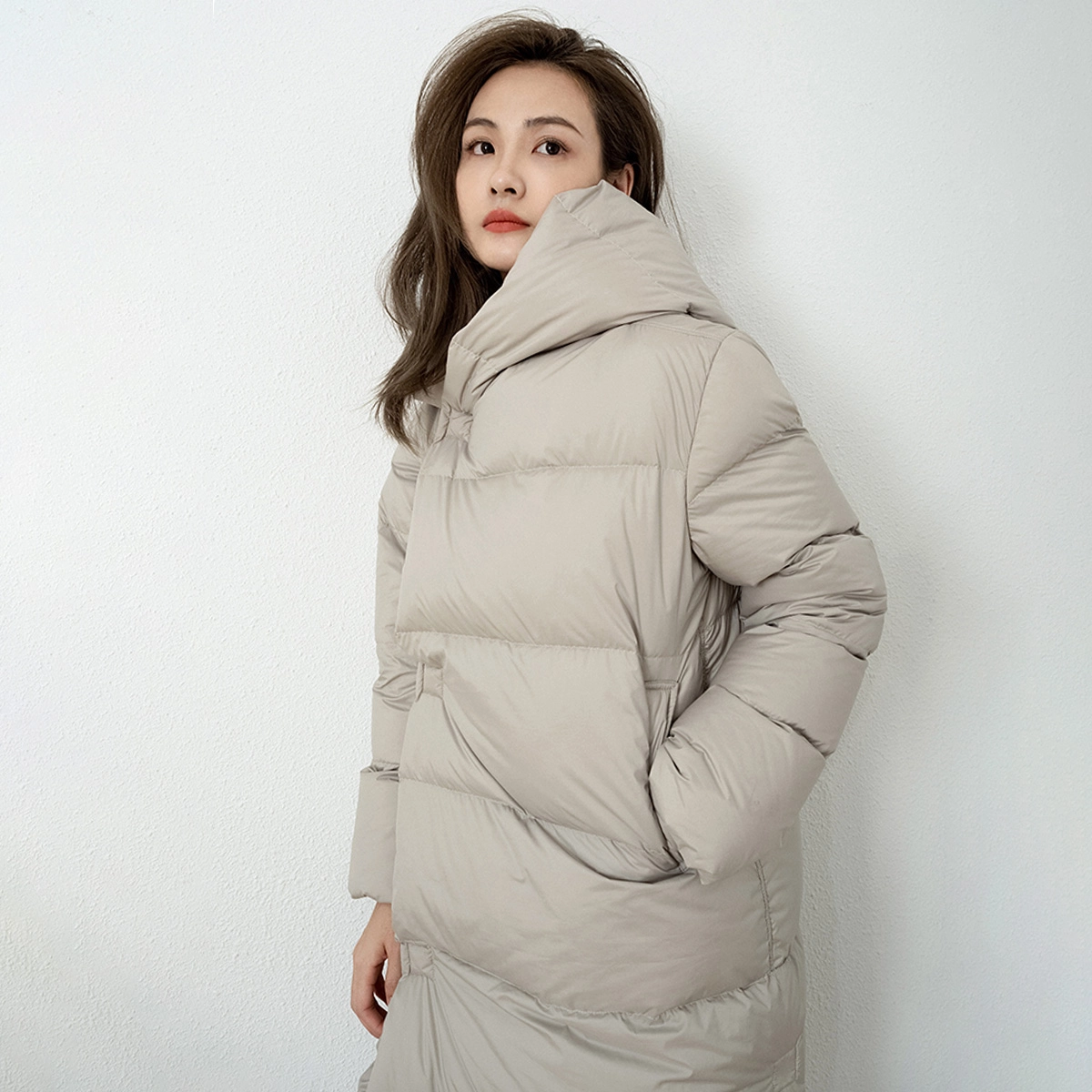 美洋 暖洋洋鹅绒服 纯色长款连帽保暖加厚羽绒服 女款