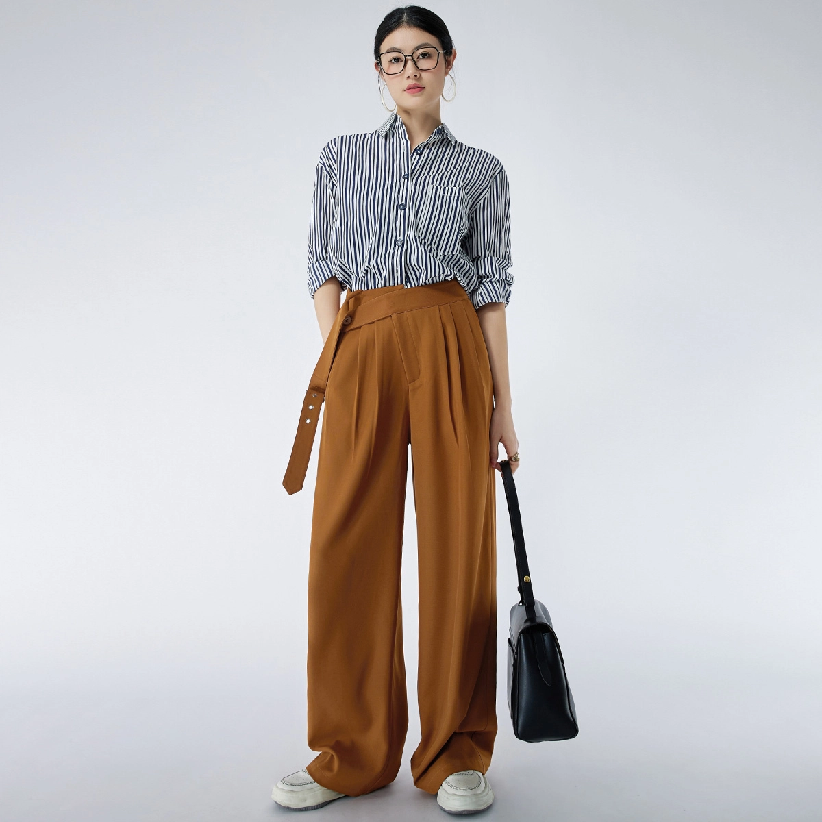 美洋 佩斯美术馆背带裤女走路带风单肩带阔腿裤
