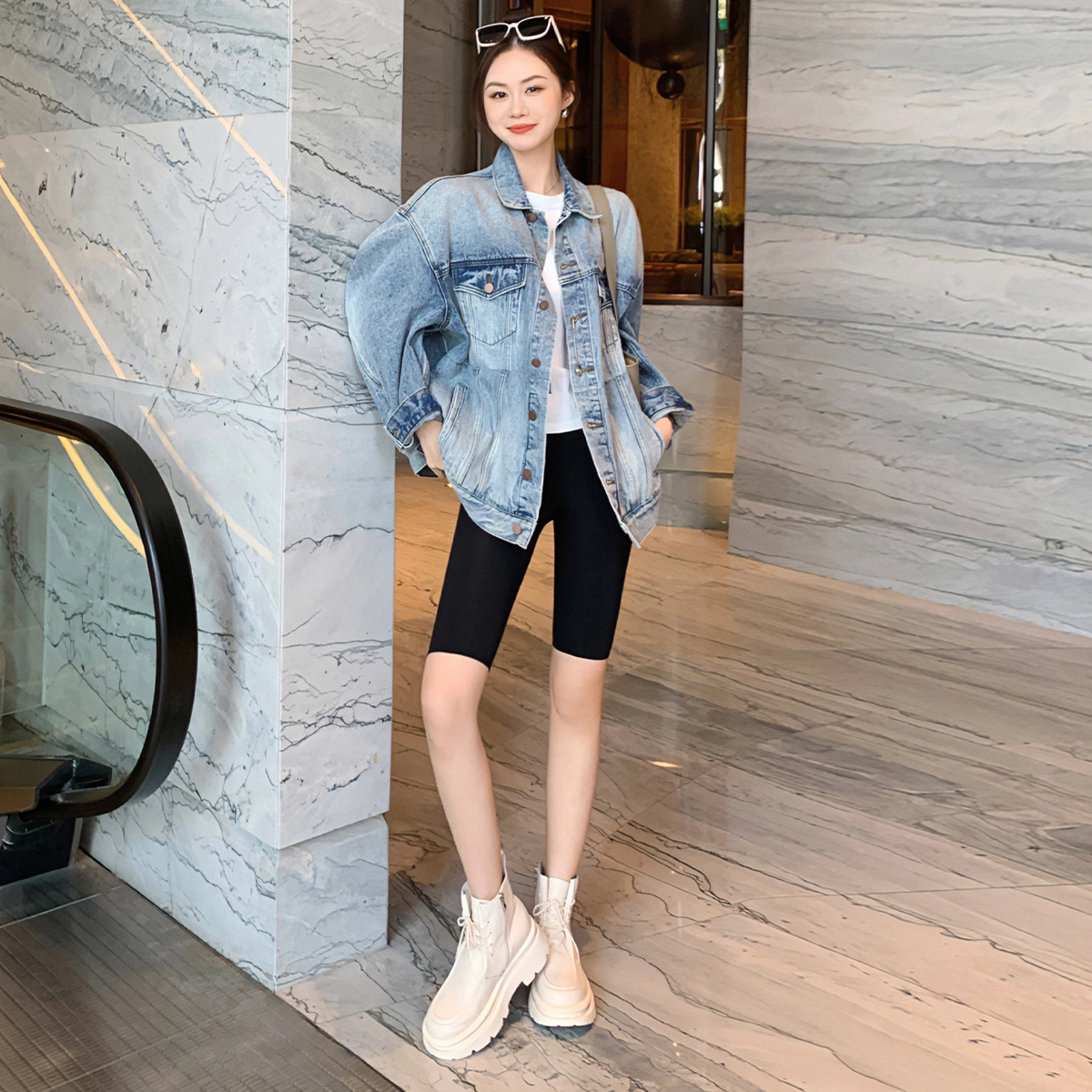 美洋 裸感骑行裤 纯色高腰速干修身直筒短裤吸湿哑光五分裤 女款