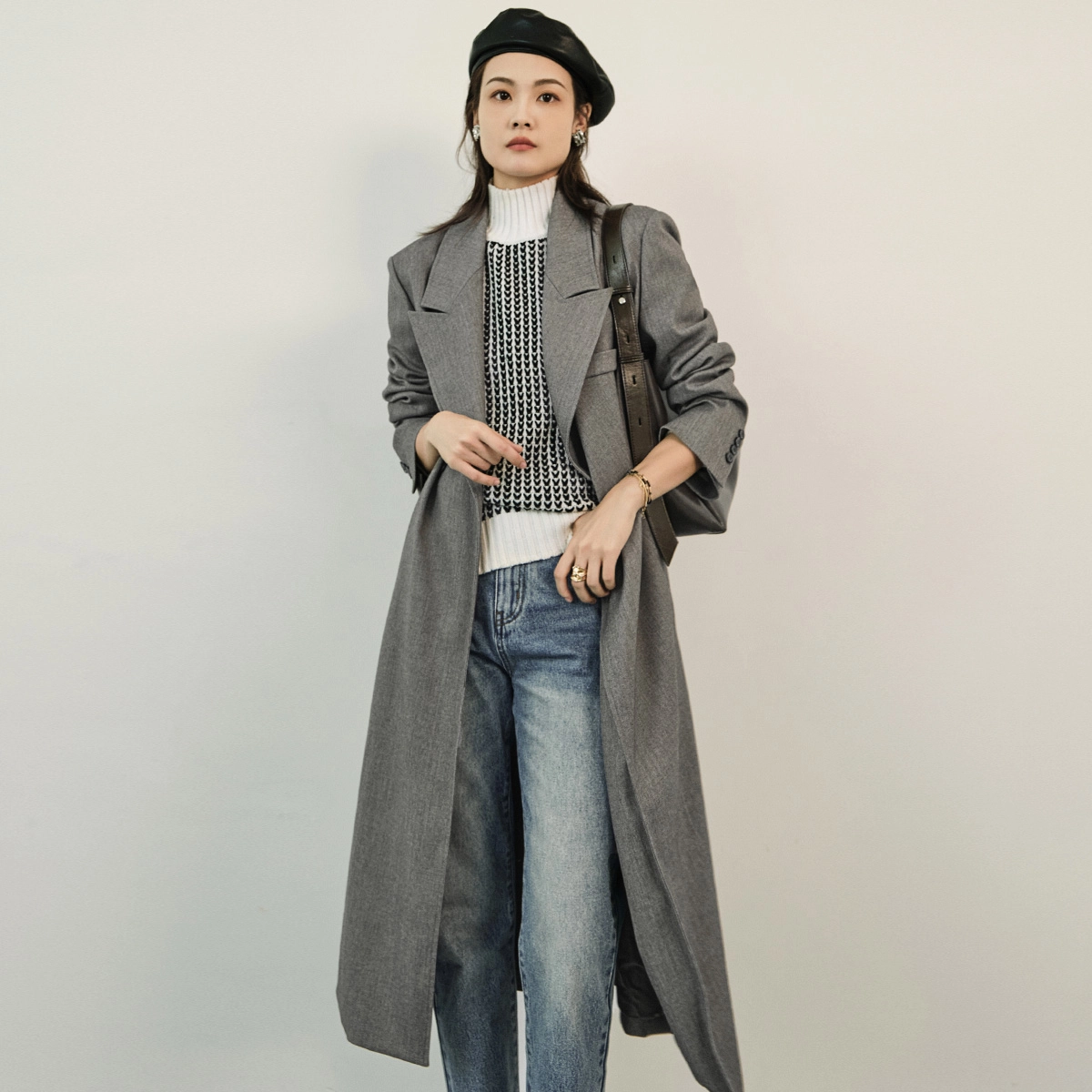美洋 贝克曼西装飒爽英伦翻领纯色翻领长款风衣 女款