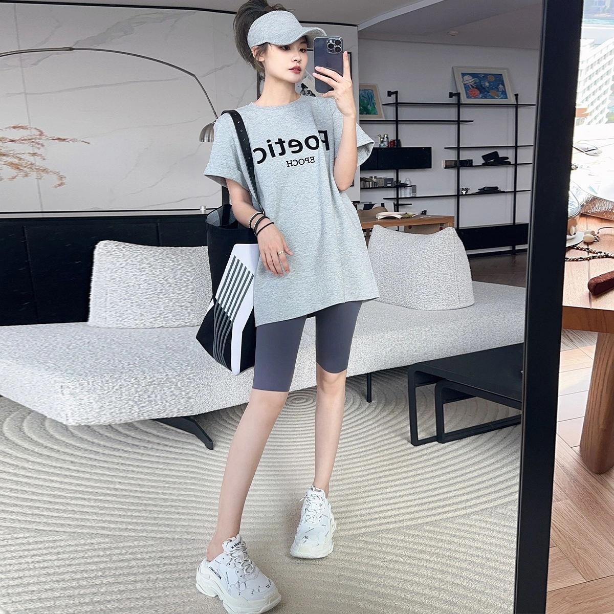 美洋 裸感骑行裤 纯色高腰速干修身直筒短裤吸湿哑光五分裤 女款