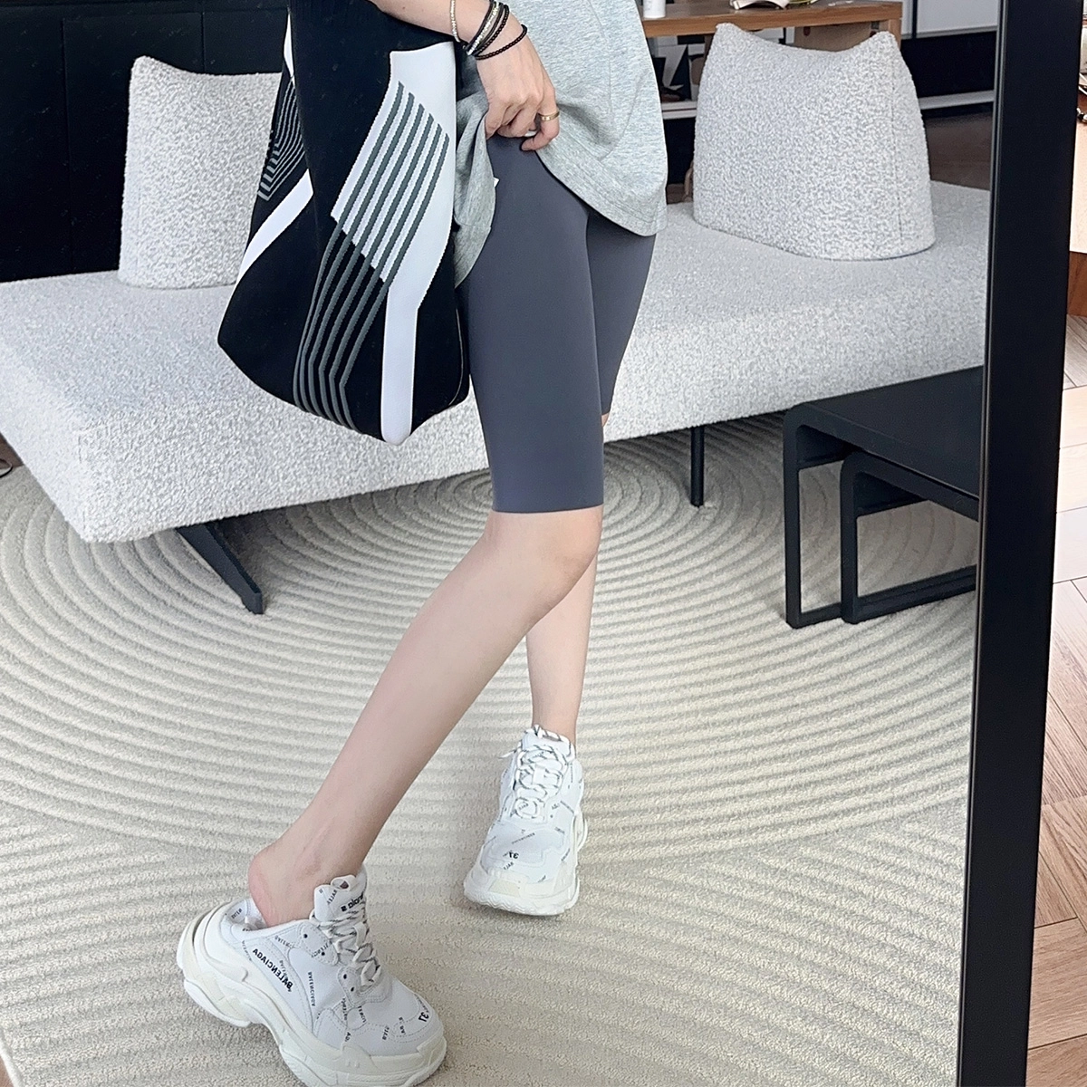 美洋 裸感骑行裤 纯色高腰速干修身直筒短裤吸湿哑光五分裤 女款