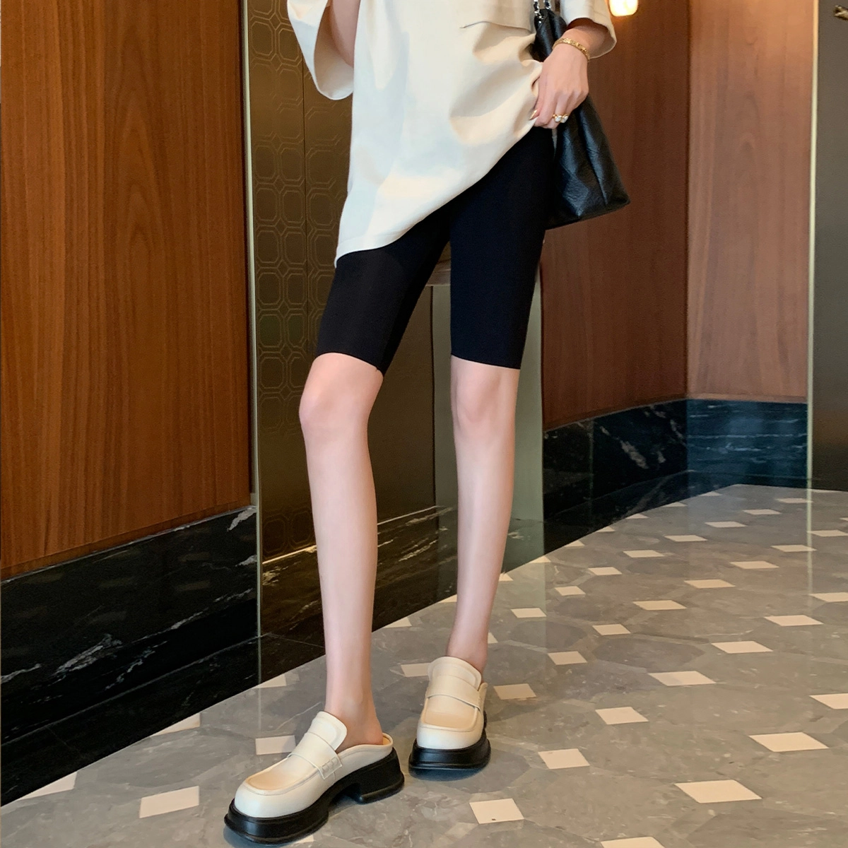 美洋 裸感骑行裤 纯色高腰速干修身直筒短裤吸湿哑光五分裤 女款
