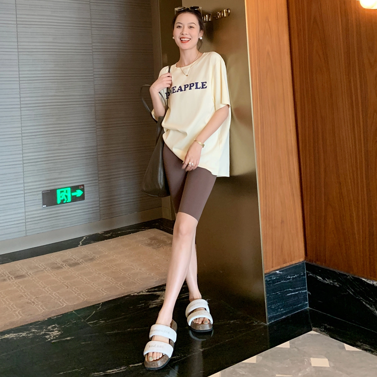 美洋 裸感骑行裤 纯色高腰速干修身直筒短裤吸湿哑光五分裤 女款